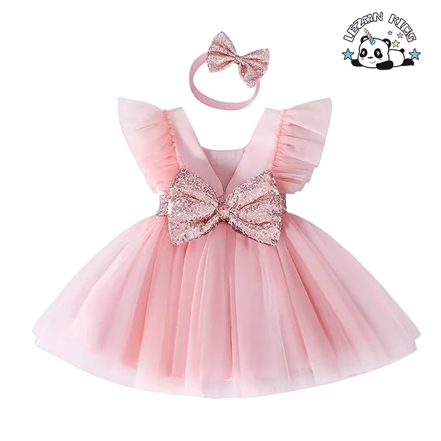 LEZONKIDS - Customizable Factory Direct Sell Kids Sequins Bow Knot Butterfly Tutu Dress for Girl Wedding Birthday Party
